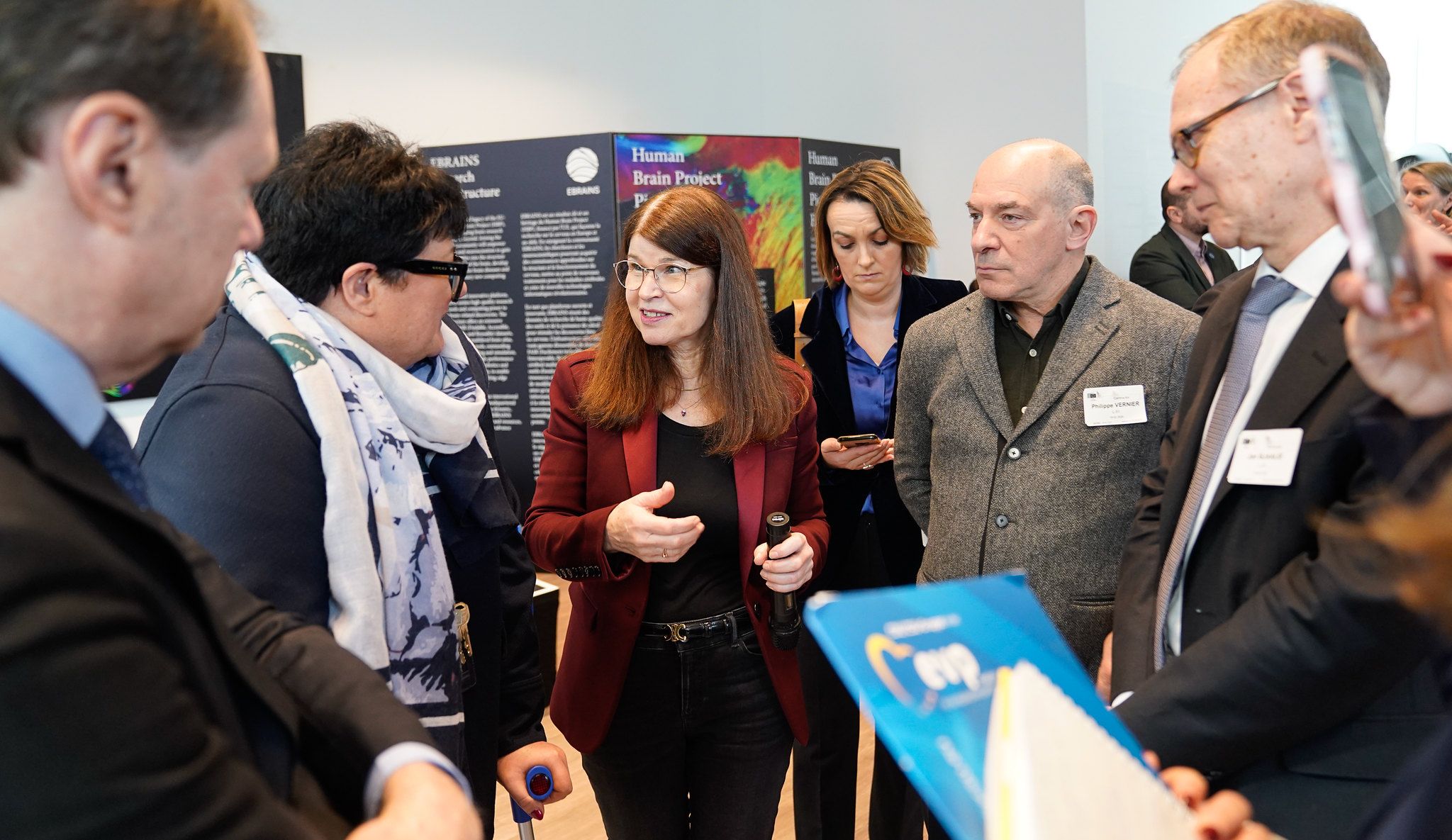 Jan Bjaalie, Sabine Verheyen, Roberto Viola, joint-CEOs of EBRAINS Katrin Amunts and Phillippe Vernier